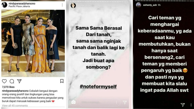 Curhat Nindy, Ririn dan Ashanty di Instagram (Foto: Instagram Nindy, Ririn Ekawati, dan Ashanty.)