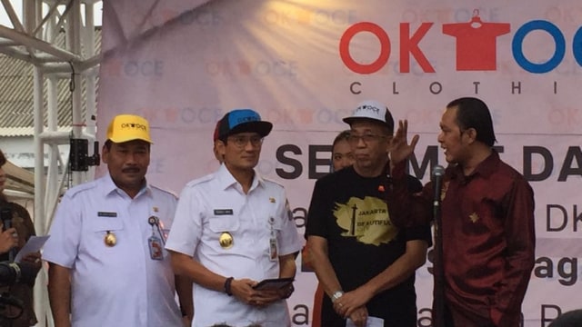 Sandi di peresmian OK OCE Clothing. (Foto: Moh. Fajri/kumparan)