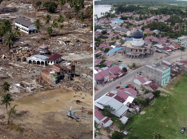 Beberapa tahun setelah tsunami Aceh (Foto: AFP/ Chaidder Mahyuddin, Choo Youn-Kong)
