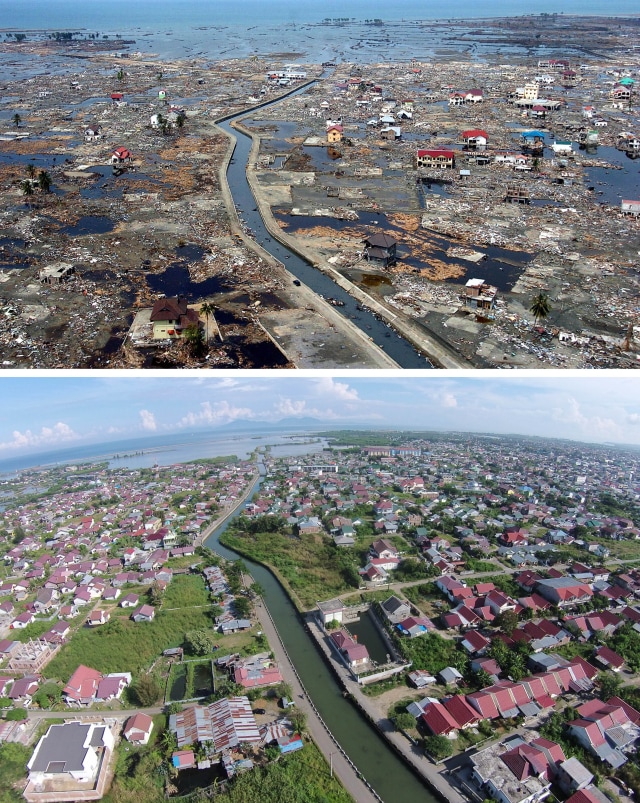 Beberapa tahun setelah tsunami Aceh (Foto: AFP/ Chaidder Mahyuddin, Choo Youn-Kong)
