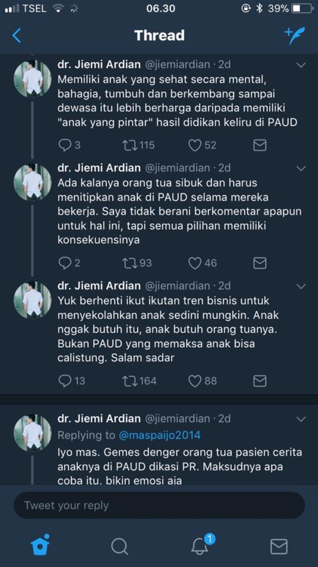 Cuitan dokter Jiemi Ardian tentang PAUD (Foto: Facebook /Dodi K Wibowo )