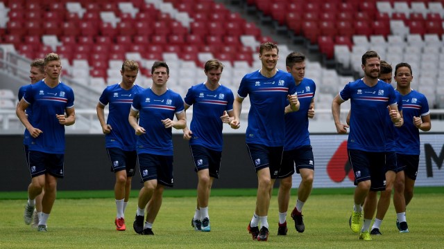 Timnas Islandia berlatih di Stadion GBK. (Foto: Sigid Kurniawan/ANTARA)
