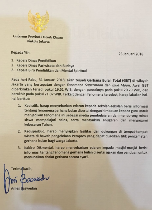 Surat edaran fenomena gerhana bulan total (Foto: Dok. Istimewa)