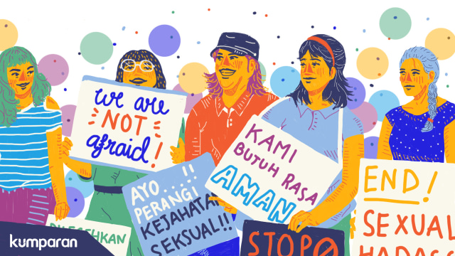Ilustrasi bersama melawan kekerasan seksual di kampus Foto: Lidwina Win Hadi/kumparan 
