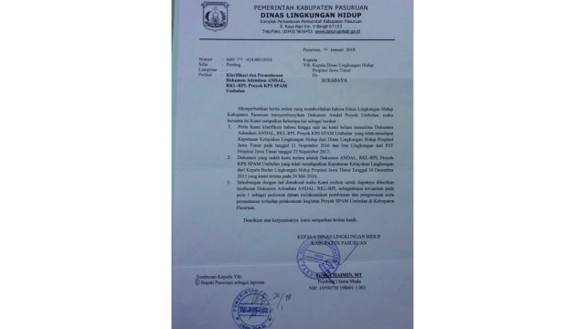 Setelah Ada Desakan, Pemprop Jatim Serahkan Dokumen Amdal Umbulan