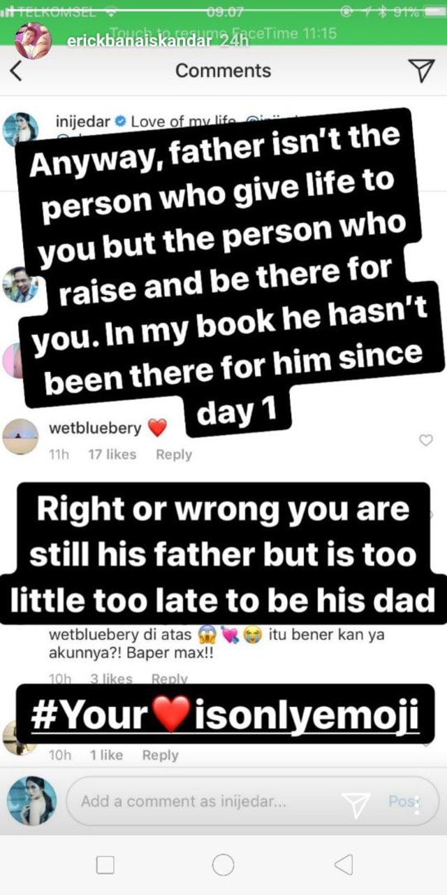Postingan kakak Jessica Iskandar (Foto: Instagram @erickbanaiskandar)