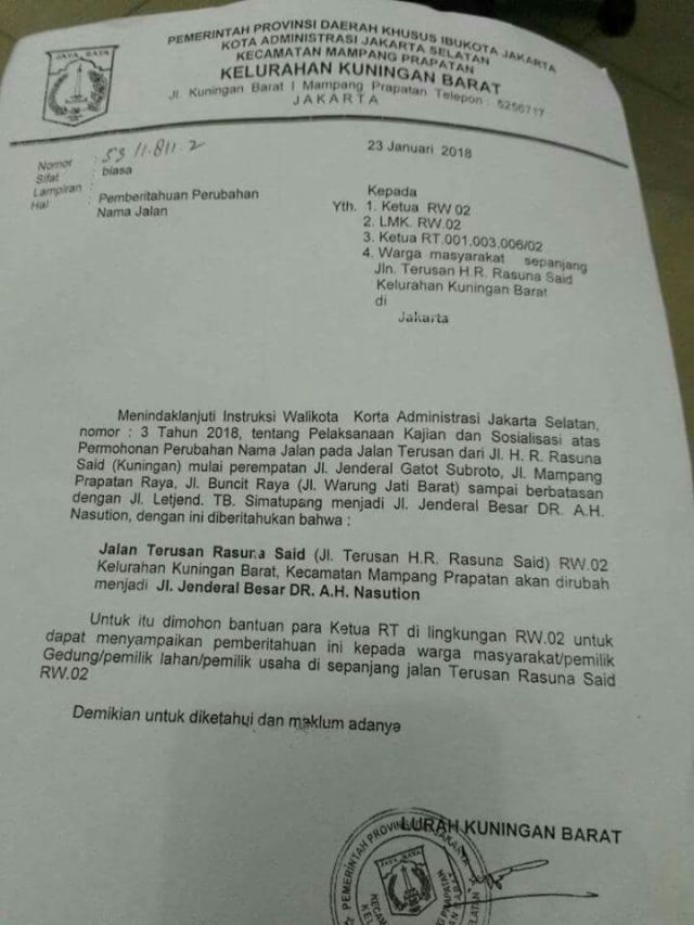 Usulan Nama Jalan Jenderal Besar DR. A.H. Nasution (Foto: Dok. Istimewa)