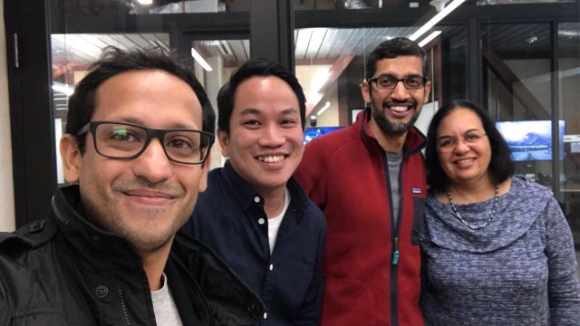 Nadiem Makarim, Andre Soelistyo, Sundar Pichai. (Foto: Andre Soelistyo via LinkedIn)