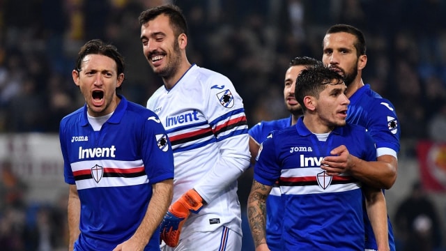Selebrasi pemain-pemain Sampdoria. (Foto: AFP/Alberto Pizzoli)