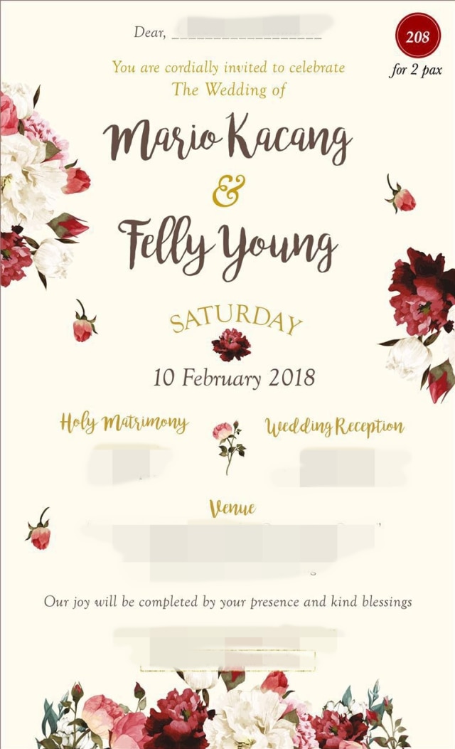 Undangan pernikahan Felly Yong eks Cherrybelle (Foto: Dok. Istimewa)