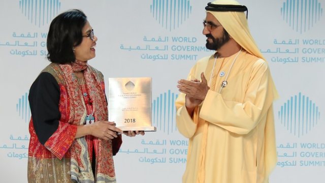 Sri Mulyani, menteri terbaik di dunia (Foto: Twitter @WorldGovSummit)