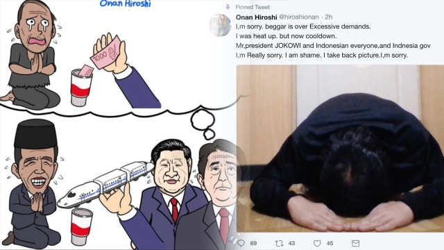 Onan Hiroshi minta maaf atas kartun yang dibuatnya (Foto: Twitter/ @OnanHiroshi)