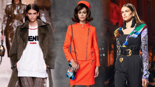 Kaia Gerber di Milan Fashion Week (Foto: Instagram @itsjeremyscott @kaiagerber @versace)