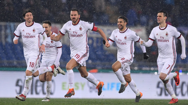 Milan merayakan kemenangan atas Lazio. (Foto: REUTERS/Alberto Lingria)