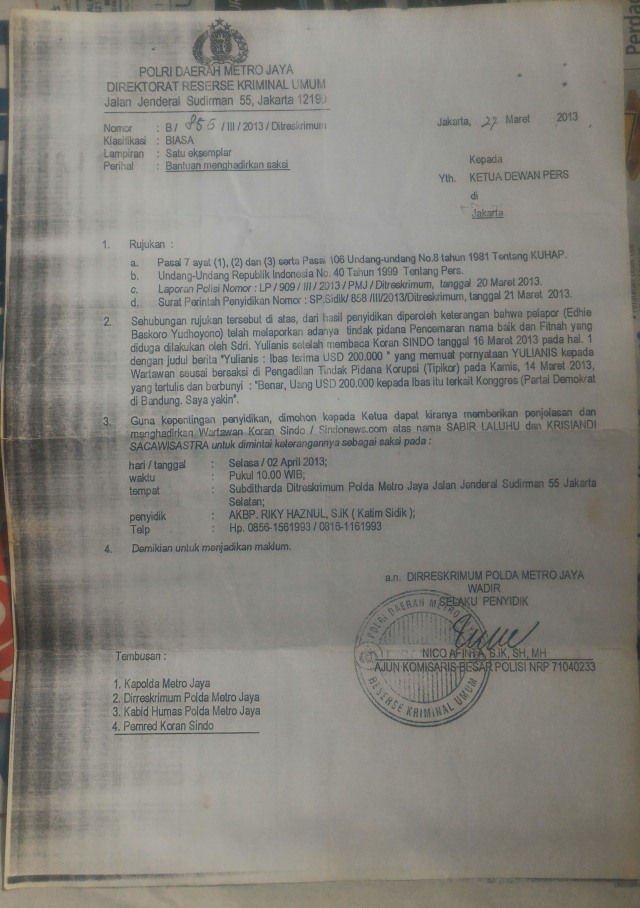 Surat panggilan Sabir (Foto: istimewa)