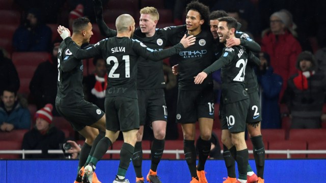 Pemain City merayakan gol vs Arsenal. (Foto: Reuters/Tony O'Brien )