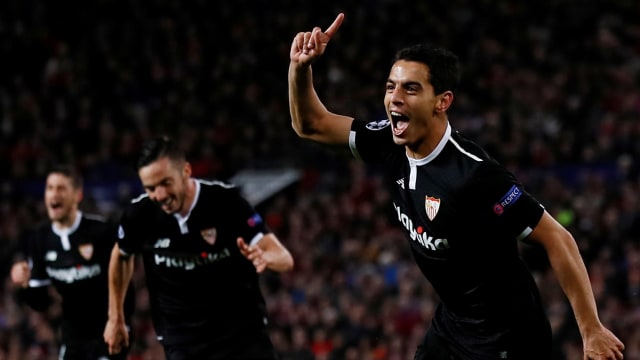 Ben Yedder merayakan gol ke gawang MU. (Foto: Jason Cairnduff)