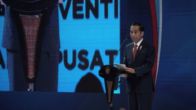Joko Widodo di Rapimnas Partai Perindo. (Foto: Nugroho Sejati/kumparan)