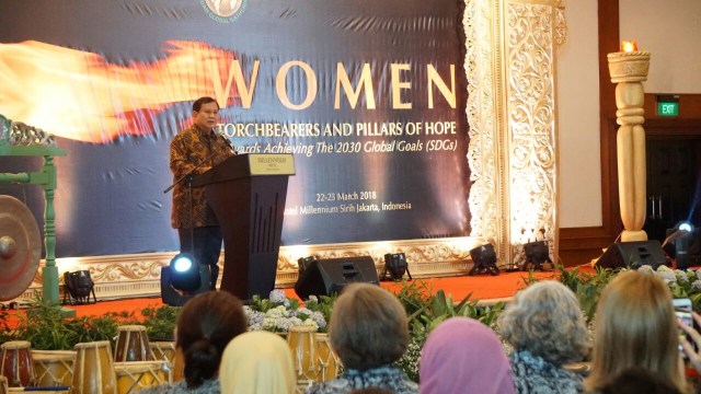 Prabowo di acara Wadah Global Gathering. (Foto: Helmi Afandi/kumparan)