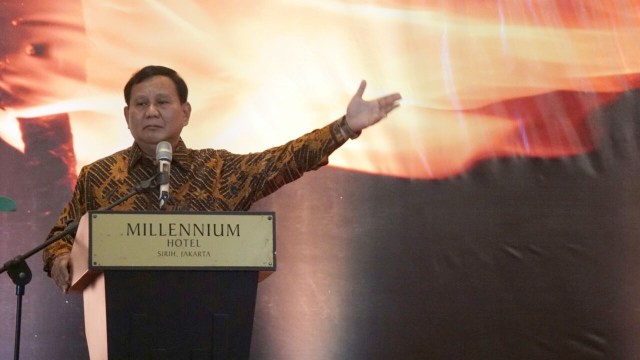 Prabowo di acara Wadah Global Gathering. (Foto: Helmi Afandi/kumparan)