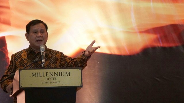 Prabowo di acara Wadah Global Gathering. (Foto: Helmi Afandi/kumparan)