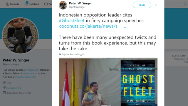 Cuitan tanggapan Peter Singer  (Foto: Twitter/@peterwsinger)