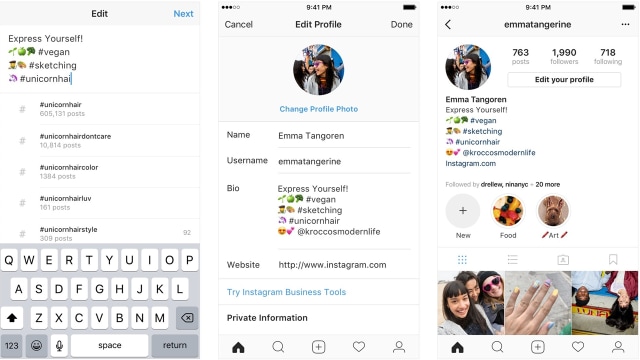 Tambah hashtag dan profil di bio Instagram. (Foto: Instagram)