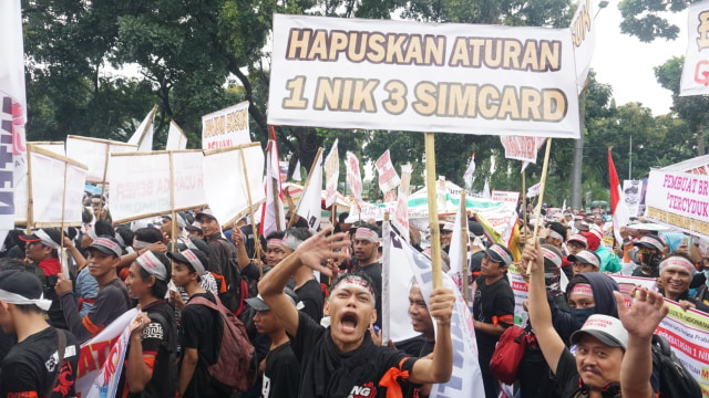Demo pedagang pulsa di Kemenkominfo (Foto: Nugroho Sejati/kumparan)