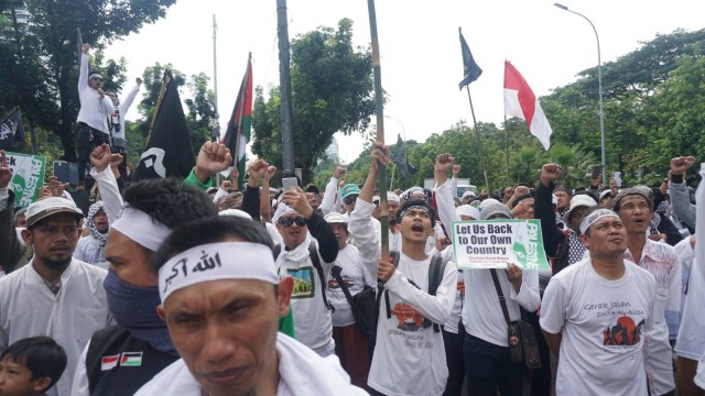 Aksi dukung Great Return March Palestina. (Foto: Nugroho Sejati/kumparan)