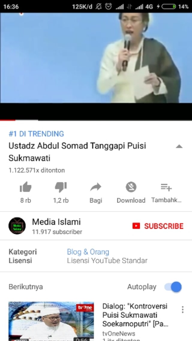 Geser Lucinta, Puisi Sukmawati Jadi Trending Satu di Youtube