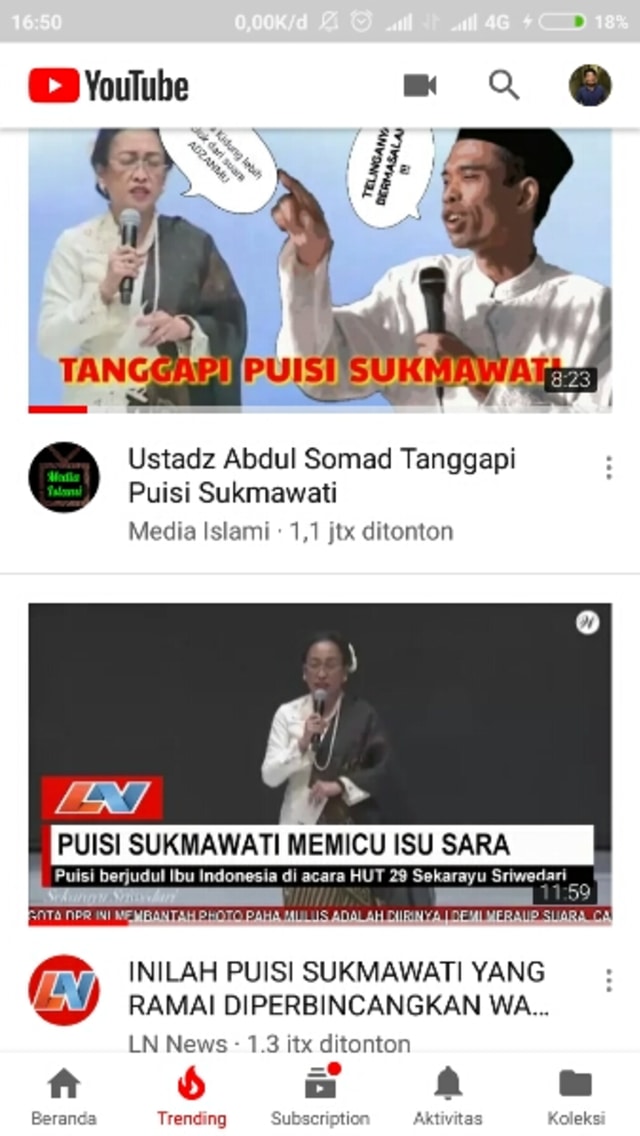 Geser Lucinta, Puisi Sukmawati Jadi Trending Satu di Youtube (1)