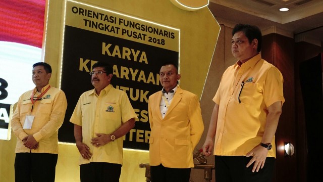 Airlangga di acara Orientasi Fungsionaris Golkar. (Foto: Helmi Afandi Abdullah/kumparan)