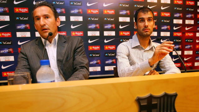 Begiristain dan Guardiola di Barcelona. (Foto: JOSEP LAGO / AFP)