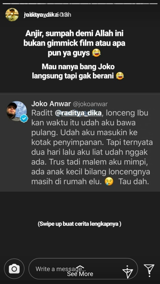 Instagram story Raditya Dika. (Foto: Instagram Story @raditya_dika)
