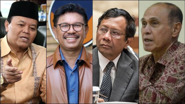 Hidayat Nur, Jhonny Plate, Mahfud MD, Kivlan Zen. (Foto: Dok. MPR RI, Facebook/Jhonny G Plate, Antara/M. Agung Rajasa, Twitter @kivlan_zen)