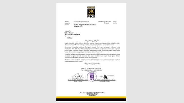 Surat edaran DPW PKS Jabar. (Foto: Dok. Istimewa)