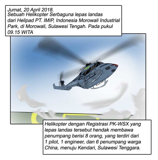 Komik: Helikopter PK-WSX Jatuh dan Menewaskan Seorang Pekerja di Morowali, Sulawesi Tengah