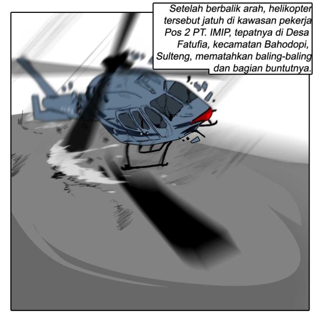 Komik: Helikopter PK-WSX Jatuh dan Menewaskan Seorang Pekerja di Morowali, Sulawesi Tengah (2)
