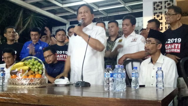 Prabowo Subianto di Peresmian Sekber Gerindra-PKS (Foto: Nabilla Fatiara/kumparan)