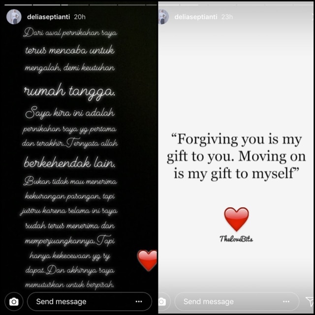 Curhatan Delia Septianti di Instagram Story (Foto: Instagram @deliaseptianti)