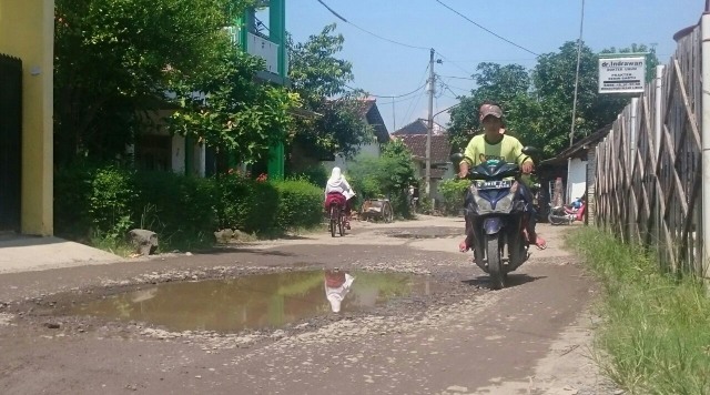Warga Kalipucang Brebes Swadaya Perbaiki Jalan Kabupaten yang Rusak
