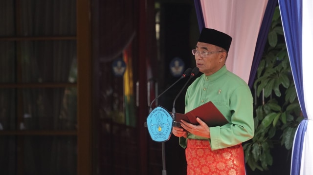 Mendikbud Muhadjir Effendy di Upacara Hardiknas. (Foto: Nugroho Sejati/kumparan)
