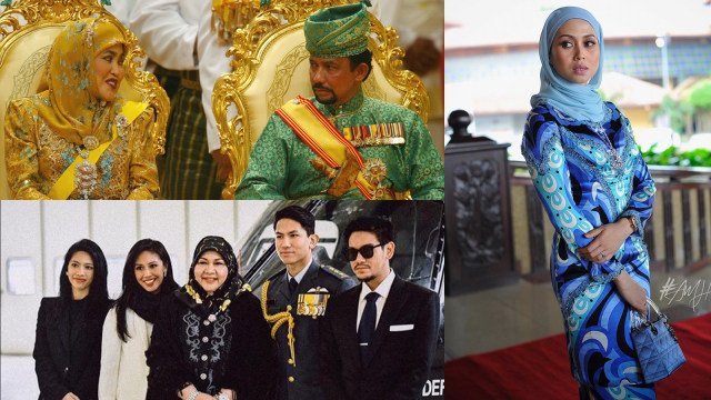 Sultan Hassanal Bolkiah dan istri-istrinya. (Foto: Getty Images; Facebook Royal World Thailand - รอยัล เวิลด์ ประเทศไทย;  Instagram @azrinazmazharhakim)