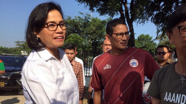 Sri Mulyani dan Sandiaga di Lapangan Banteng. (Foto: Moh Fajri/kumparan)