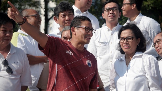 Sri Mulyani dan Sandiaga Uno di Lapangan Banteng. (Foto: Fanny Kusumawardhani/kumparan)