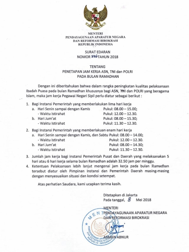 Jam kerja PNS saat bulan Ramadhan. (Foto: dok. Humas Kemenpan RB)