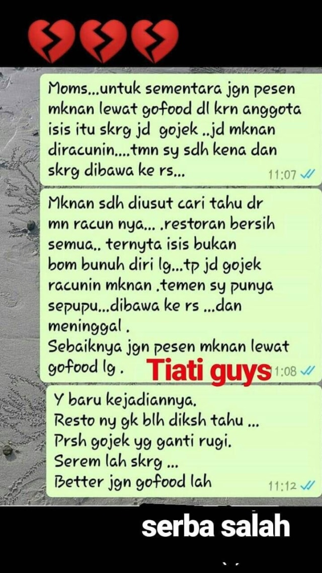 Hoaks ISIS gabung Go-Food. (Foto: Screenshots WhatsApp)