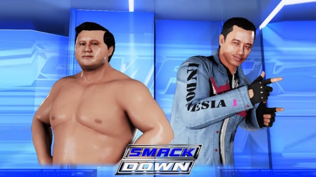 Prabowo vs Jokowi di SmackDown, WWE 2K18. (Foto: Ramen Reigns/YouTube)