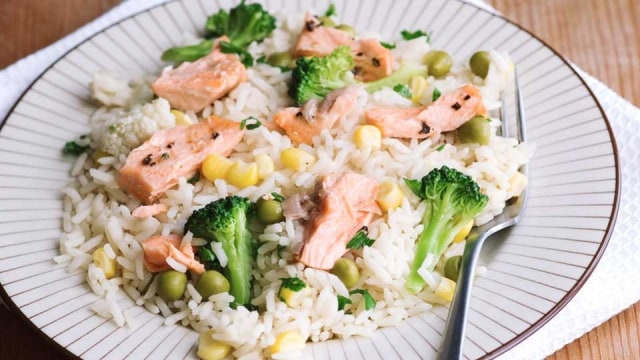 Resep Nasi Tim Salmon Brokoli