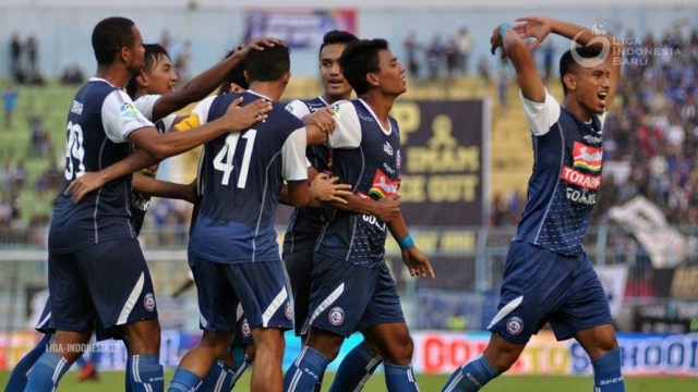 Selebrasi gol Arema FC. (Foto: Dok. Liga Indonesia)